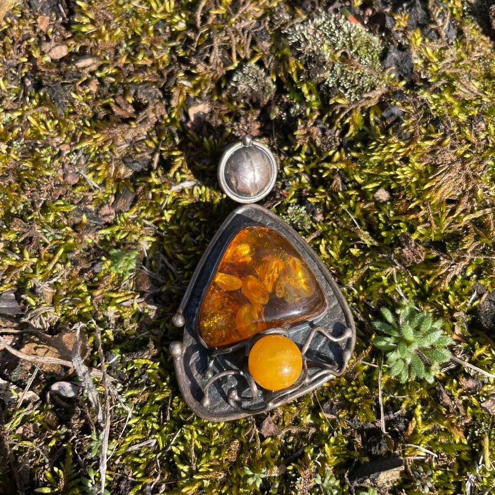 Amber and Silver Pendant
